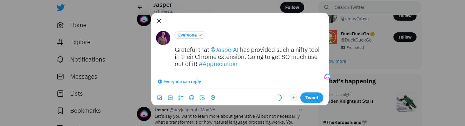 Extension Jasper Chrome - Résultat