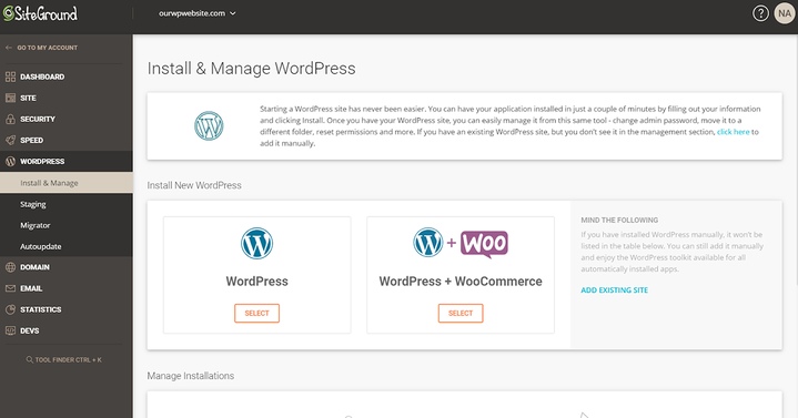 Installation de WordPress dans SiteGround