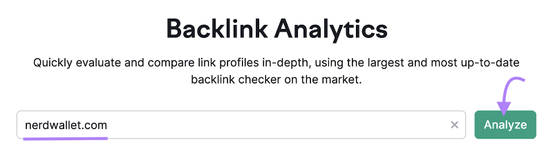 "nerdwallet.com" saisi dans la barre de recherche de l'outil Backlink Analytics
