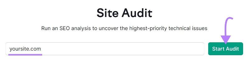 Outil d'audit de site avec le bouton « Démarrer l'audit » en surbrillance