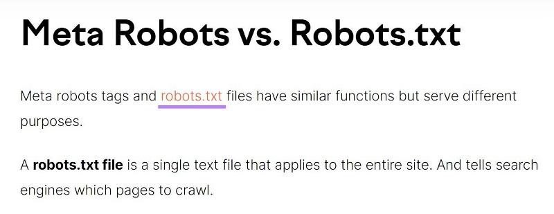 exemple de lien interne avec le texte d'ancrage "robots.txt" du blog Semrush