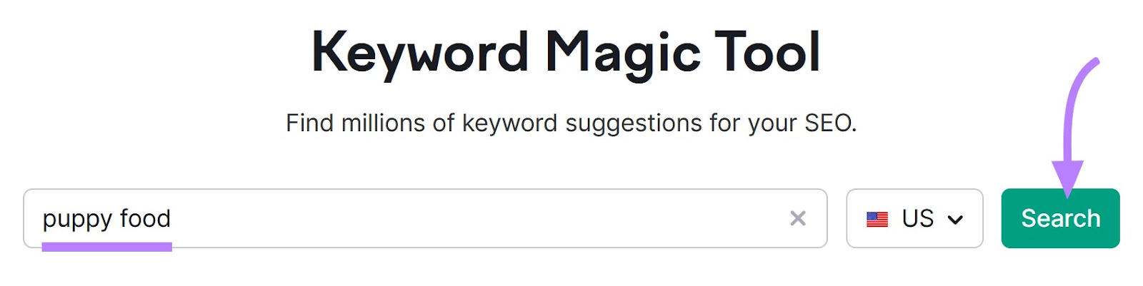 recherchez « nourriture pour chiots » dans Keyword Magic Tool