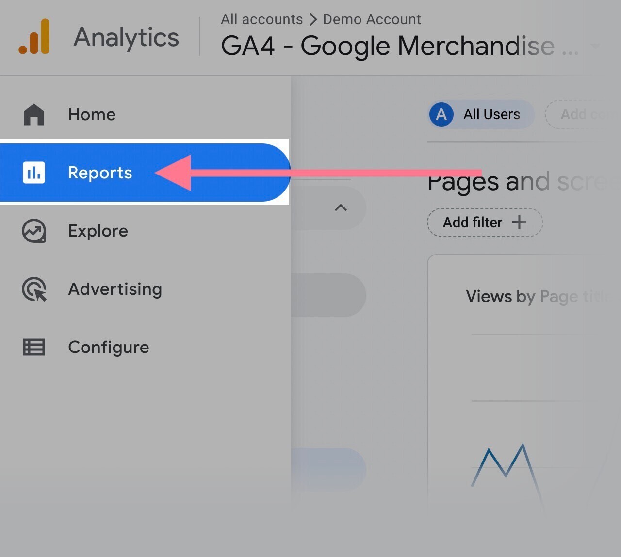 Onglet Rapports dans Google Analytics