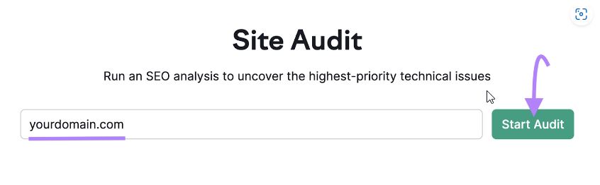 Barre de recherche de l'outil d'audit de site