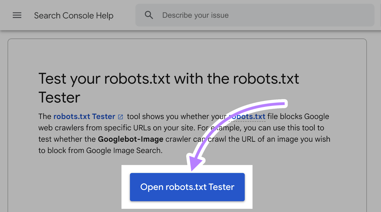 Ouvrir le testeur robots.txt