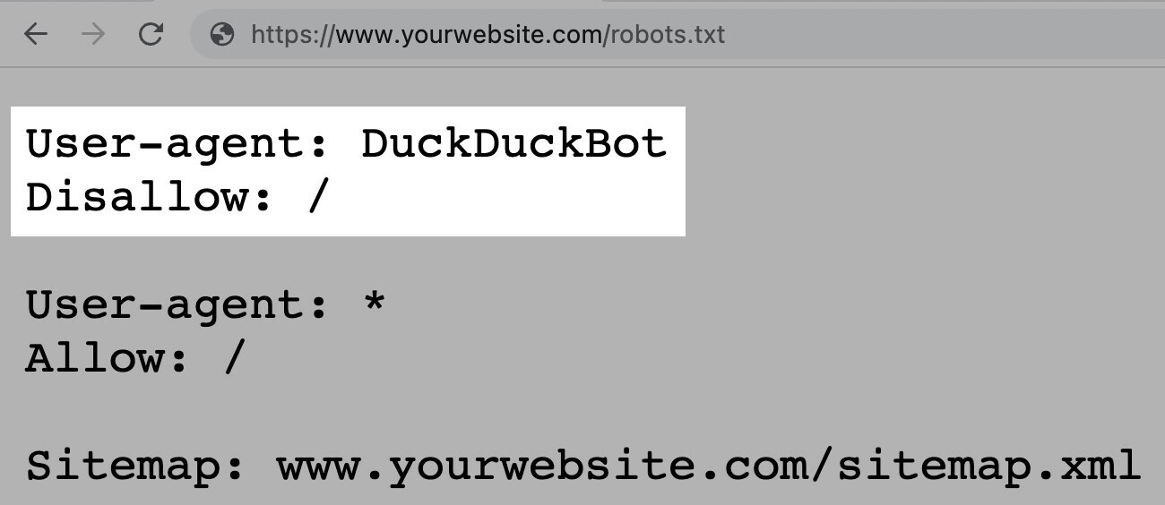 tous les robots, à l'exception de DuckDuckGo, doivent explorer le site