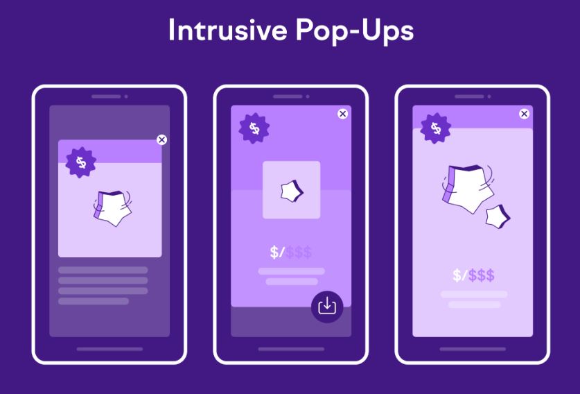 Guide complet du SEO mobile  - pop-ups intrusifs