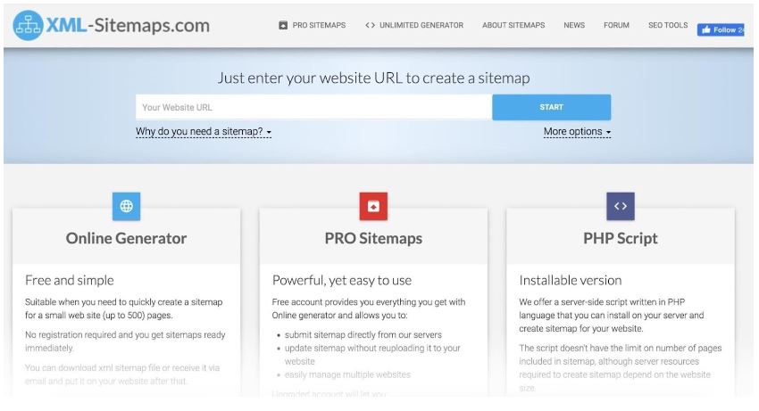 Page d'accueil XML Sitemaps.com