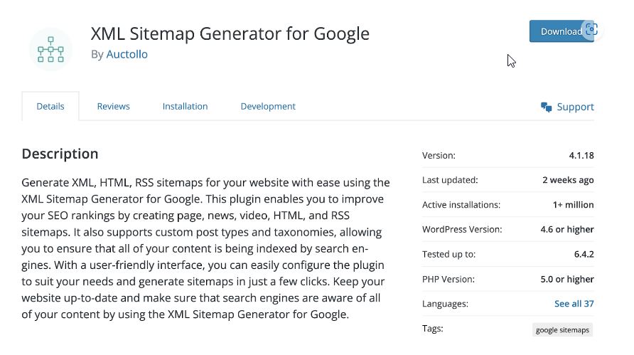 Générateur de plan de site XML pour les détails de Google