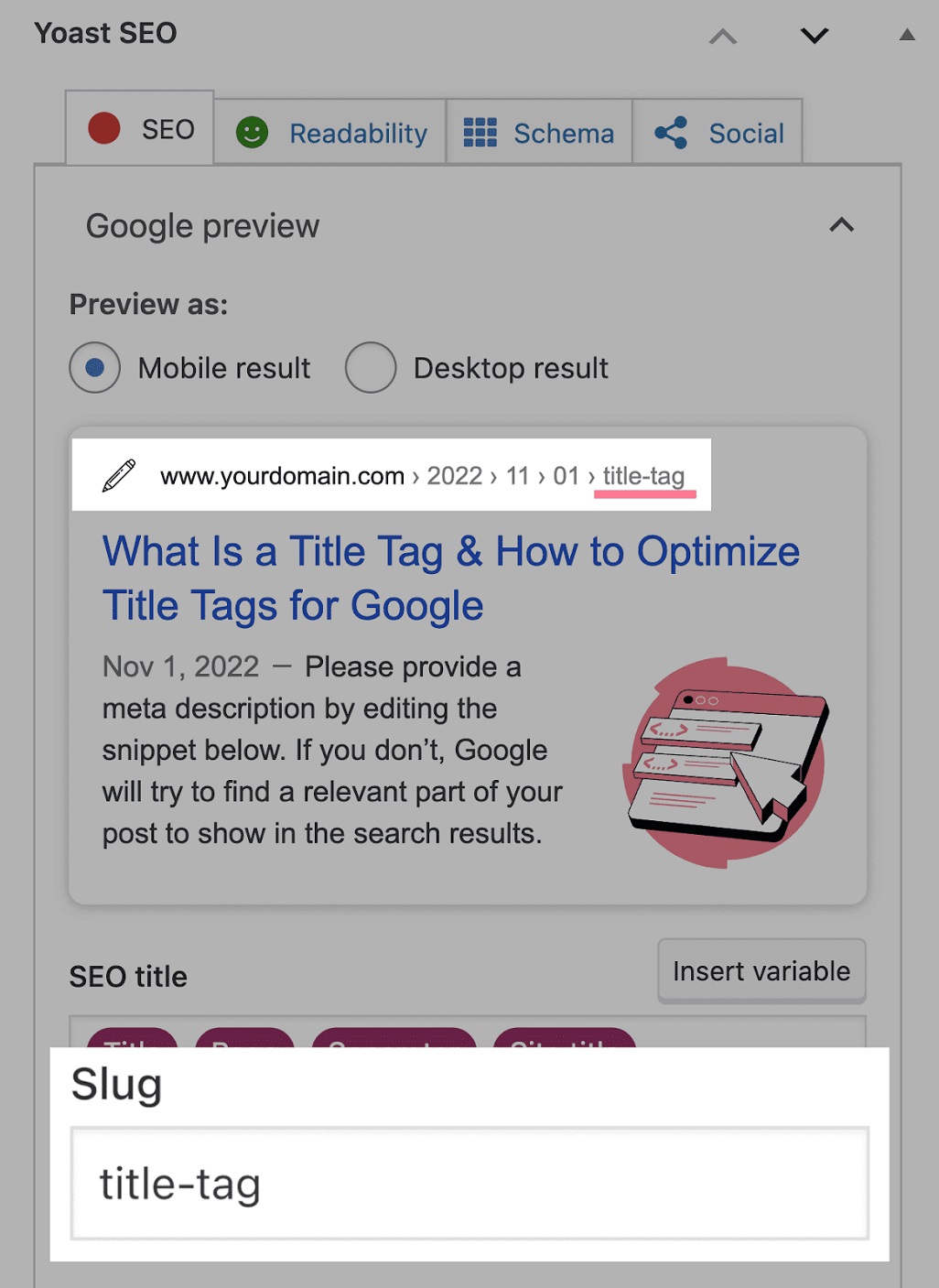 Qu'est-ce qu'un Slug ? Les slugs d'URL et leur impact sur le SEO - slug d'url du plugin de référencement yoast