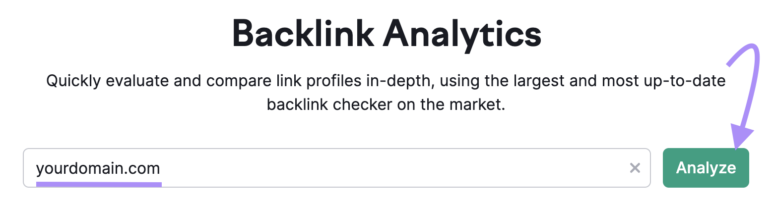 16 KPI marketing à surveiller - Barre de recherche de l’outil Backlink Analytics