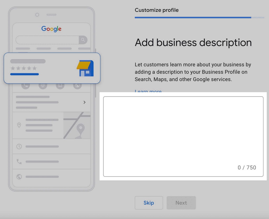 Google my Business : Guide du profil d'entreprise - ajouter une description de l'entreprise