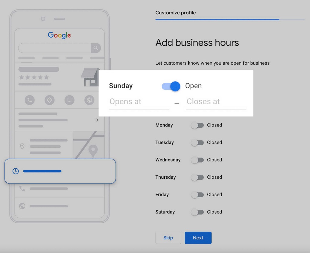 Google my Business : Guide du profil d'entreprise - Ajouter des heures d'ouverture