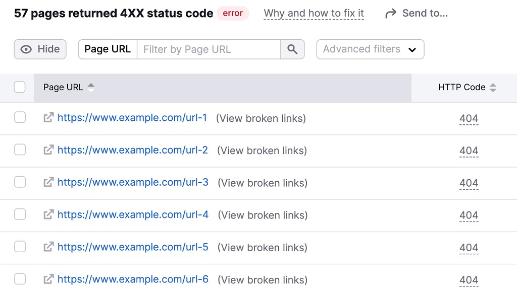 Erreur 404 : Définition, conséquences et solutions - Une liste des URL de pages qui ont renvoyé des erreurs de code d'état 4XX