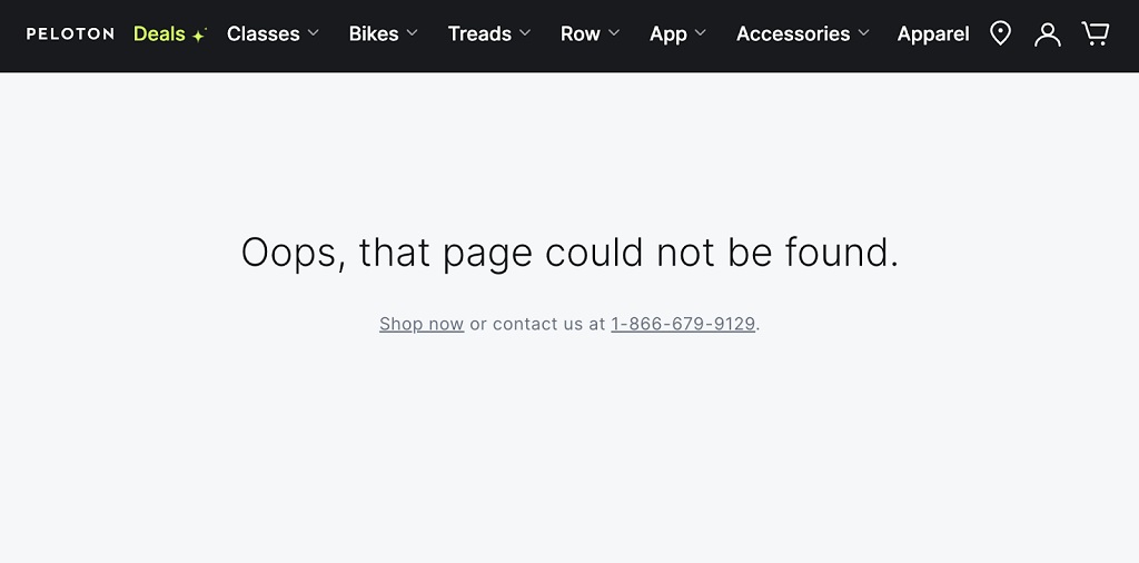 Erreur 404 : Définition, conséquences et solutions - Message d'erreur « page introuvable » sur le site de Peloton
