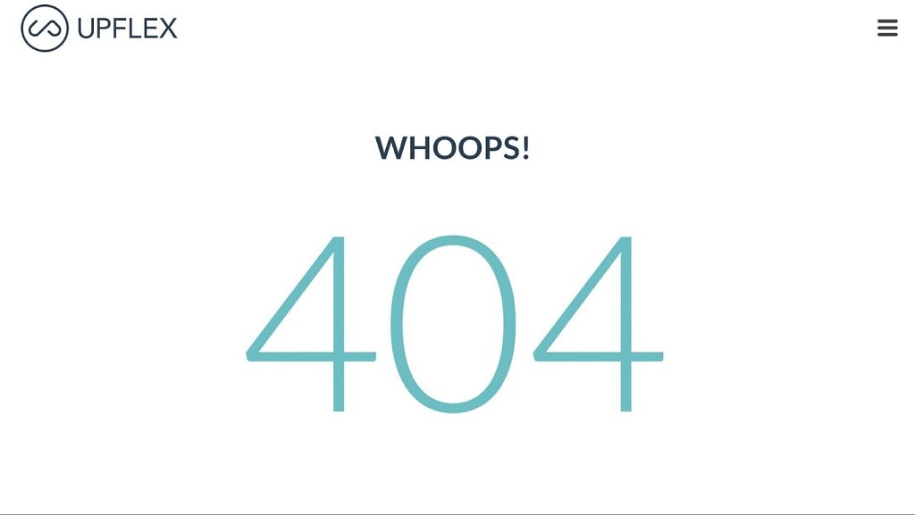 Erreur 404 : Définition, conséquences et solutions - Page d'erreur 404 d'Upflex qui indique « Oups 404 »