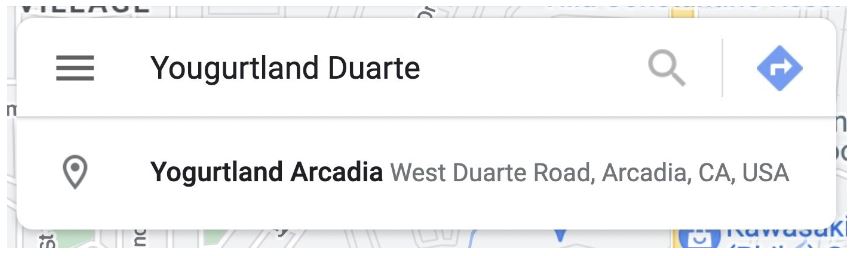 Google my Business : Guide du profil d'entreprise - recherche de Yougurtland Duarte sur Google Maps