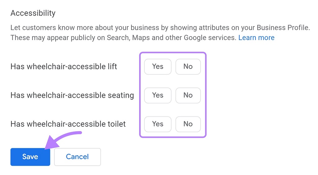 Google my Business : Guide du profil d'entreprise - Modification des attributs « Accessibilité » de GBP