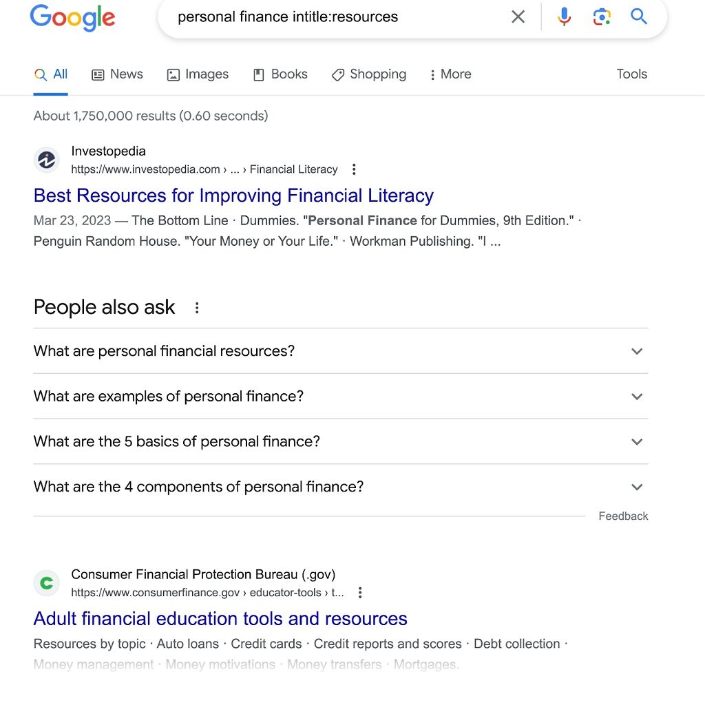 Opérateurs de recherche Google - -Page de résultats de recherche Google pour « finances personnelles intitle:resources »