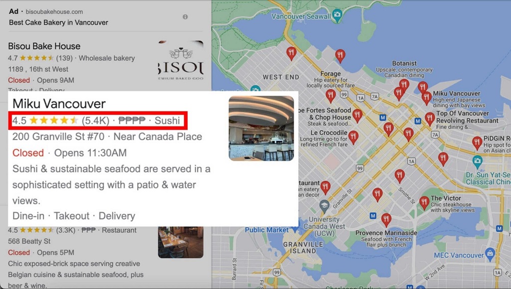 Google my Business : Guide du profil d'entreprise - critiques pour Miku Vancouver