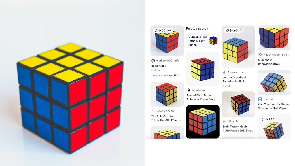 Faire une recherche d'image inversée - Page de résultats de recherche d'images inversées Google pour une image d'un rubik's cube
