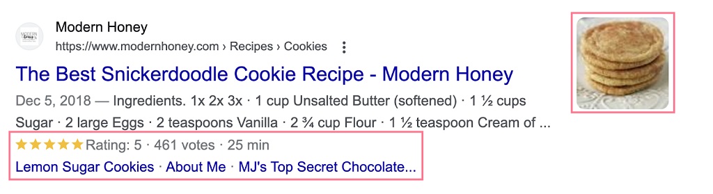 Optimisation de la recherche vocale - un exemple d'extrait enrichi pour une recette de cookies