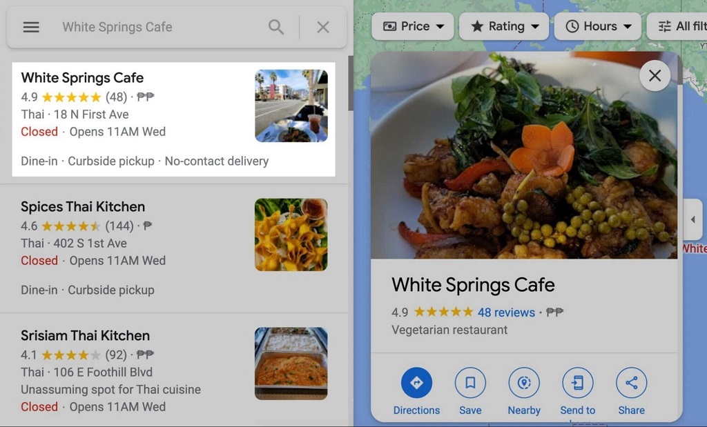 Google my Business : Guide du profil d'entreprise - Résultats du profil d'entreprise de White Springs Cafe
