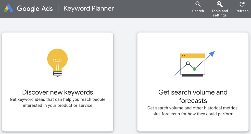 Volume de recherche par mot-clé : Guide du débutant - options du tableau de bord du planificateur de mots clés Google